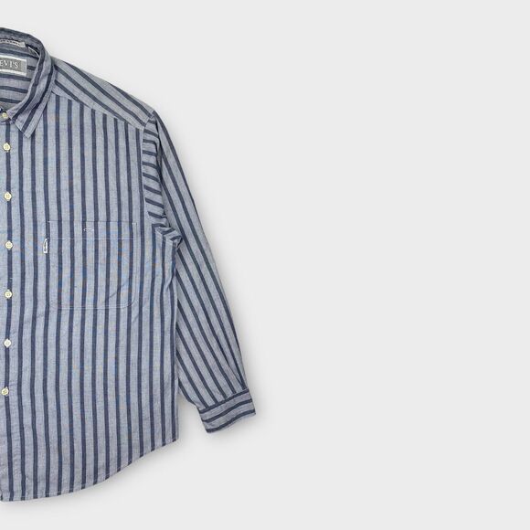 VINTAGE 70s Levis Shirt Mens Extra Large Blue Striped Silver Label Big E Western - Picture 4 of 16